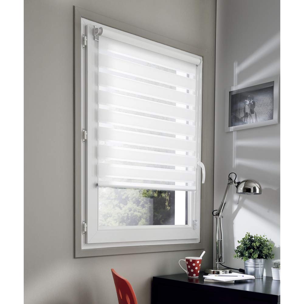 MADECOSTORE Rollo für Tag und Nacht, ohne Bohren, Weiss – 76 x 190 cm Weiss 72 x 190cm, Weiss 72 x 1