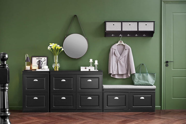 SoBuy Schuhschrank mit 3 Klappen - Schmaler Schuhkipper mit 6 Ablagen, Verstellbares Schuhregal für