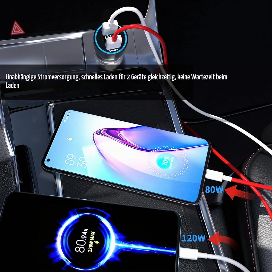 120W Zigarettenanzünder USB Ladegerät für Xiaomi Turbo Charge,USB Kfz Ladegerät Autoladegerät Dualpo