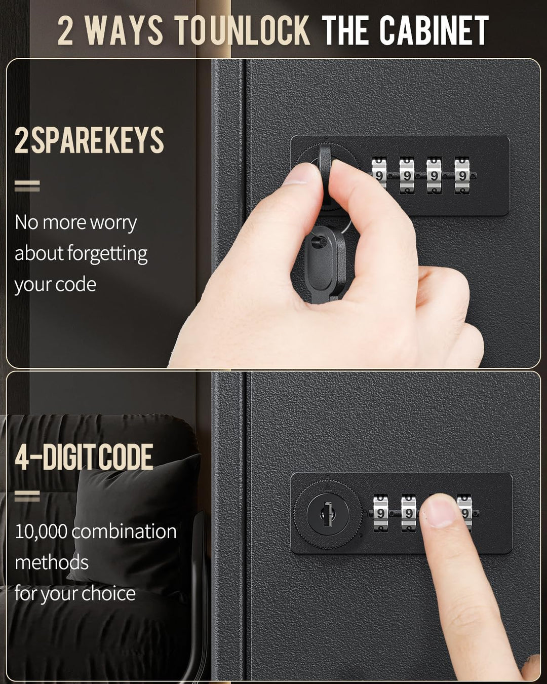 Uniclife 60 Positionen Schlüsselschrank mit Kombination und Schlüsselschloss, zurücksetzbar, schwarz