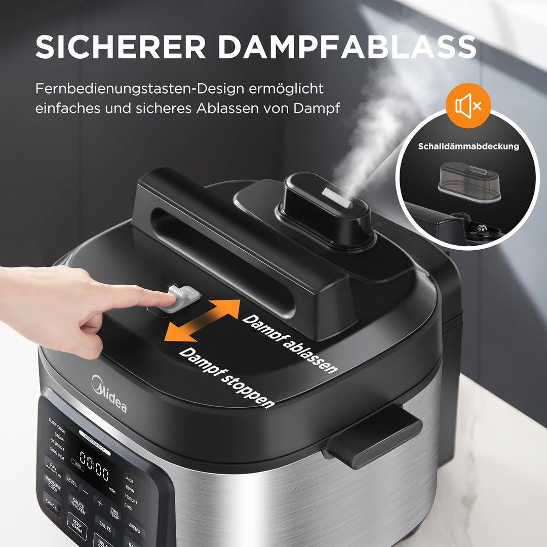 Midea 9-in-1 Multikocher, 6L mit 12 Kochfunktionen Elektrischer Schnellkochtopf (Langsamkochen, Reis
