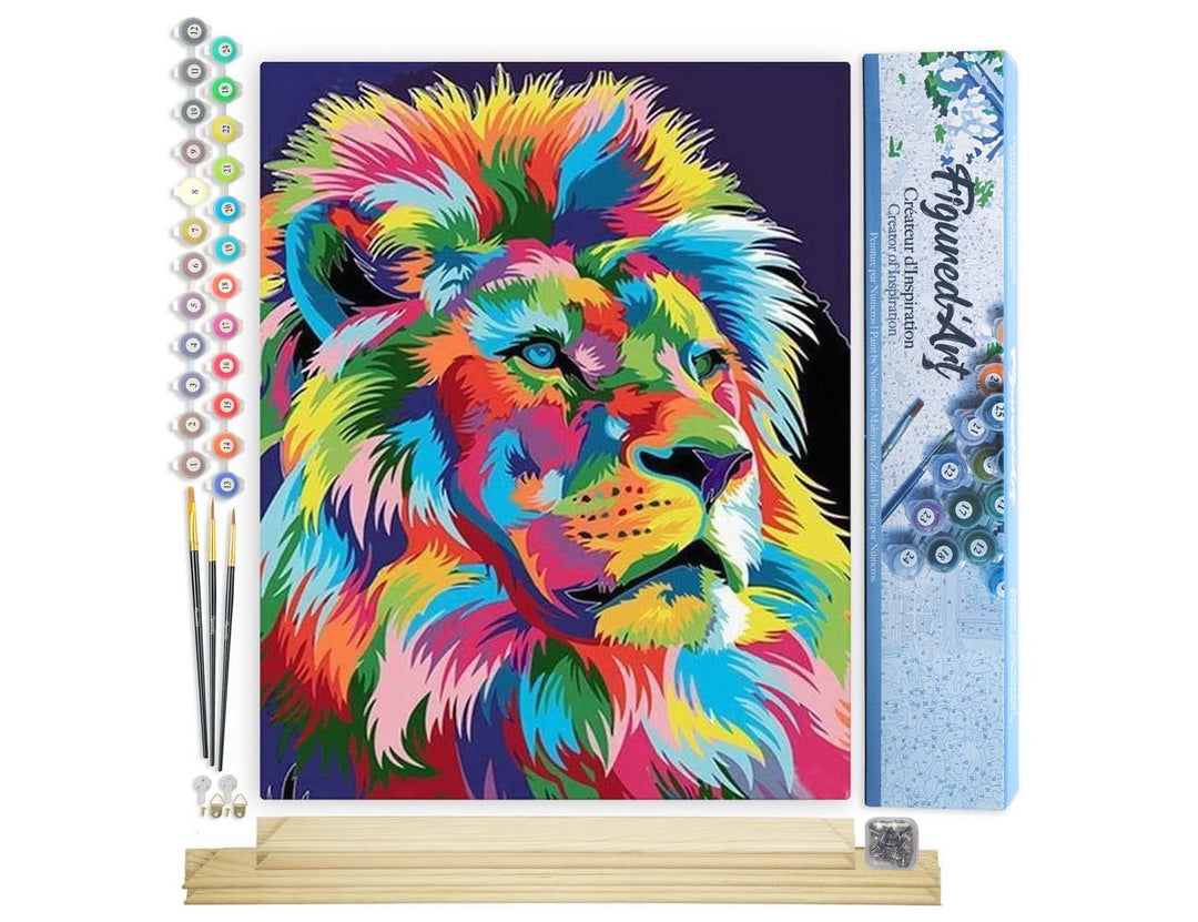 Figured'Art Malen Nach Zahlen Erwachsene Mit Rahmen Löwe Pop Art 2 - Paint by Numbers Basteln DIY Ba