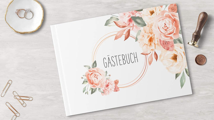 Gästebuch Hochzeit | 104 Seiten | 52 Blatt | Hardcover DIN A4 quer | mit Fragen für die Gäste | Hoch