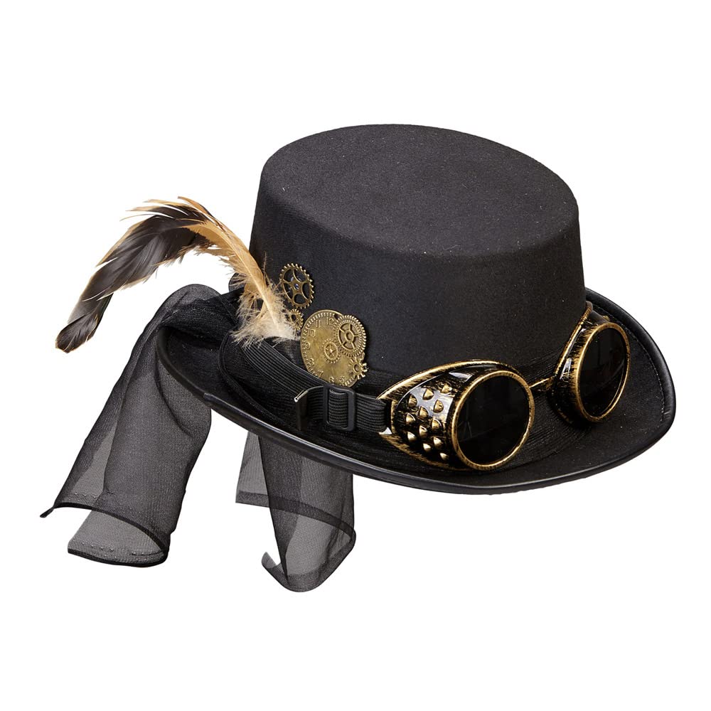 WIDMANN Damen Steampunk Zylinder mit Brille und Zahnrad Dekoration (1 Stück) Einheitsgrösse Schwarz,