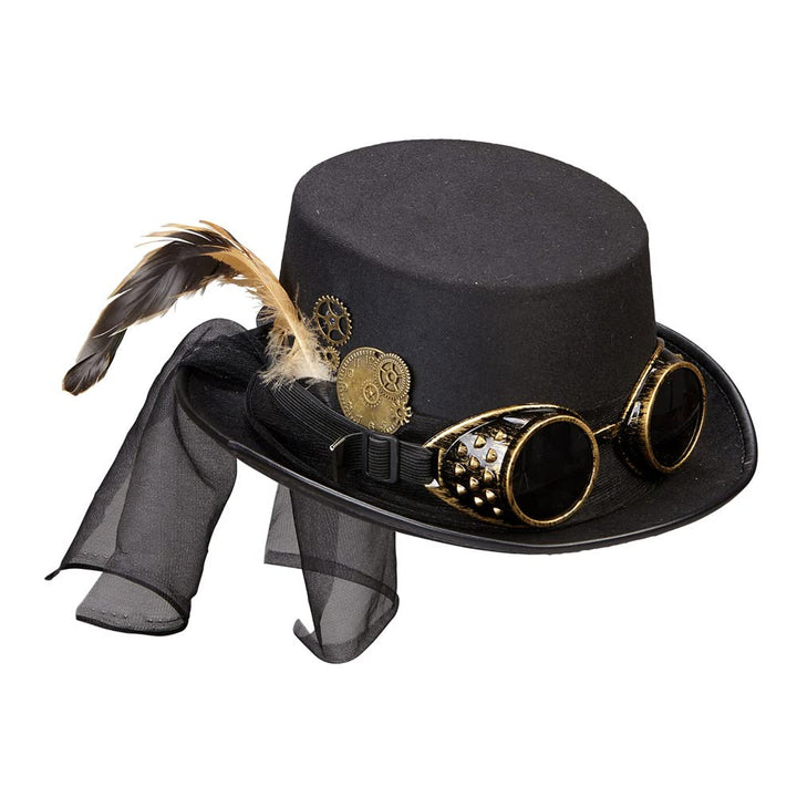 WIDMANN Damen Steampunk Zylinder mit Brille und Zahnrad Dekoration (1 Stück) Einheitsgrösse Schwarz,
