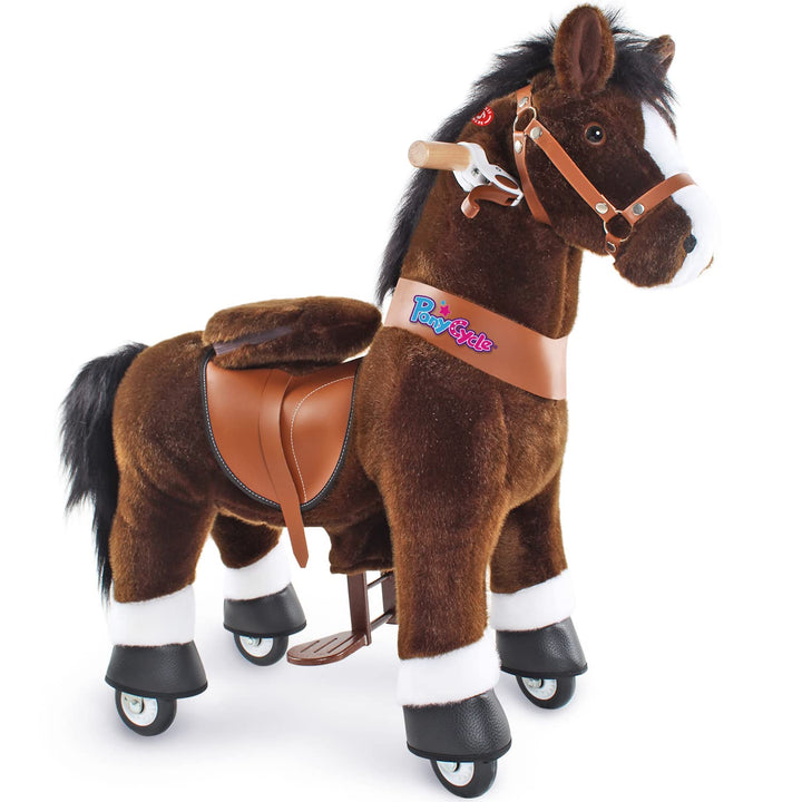 PonyCycle Offizielle Klassisch Modell U Reiten auf Pferd Spielzeug Plüsch Lauftier Dunkelbraunes Pfe