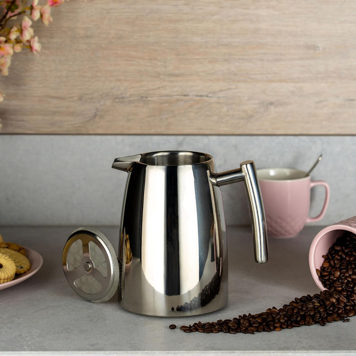 Café Stål Belmont Doppelwandiger Kaffeebereiter aus hochwertigem 18/10 Edelstahl – 3 Mokktassen, 350