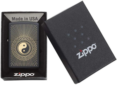 Zippo-Feuerzeug mit Yin-Yang-Motiv, schwarz, matt