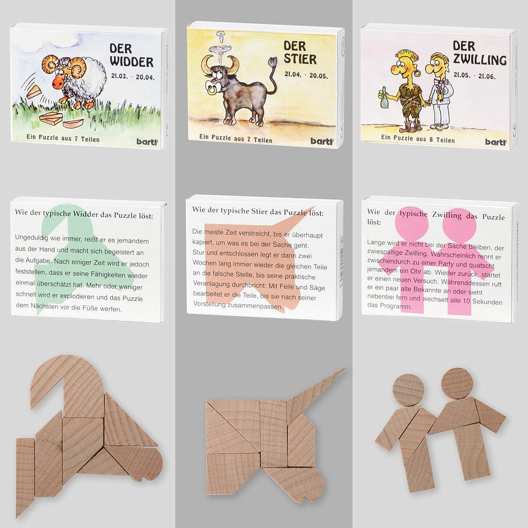 Bartl 500761 Knobelspiele aus Holz Puzzle-Set Sternzeichen (12 Puzzles), Sternzeichen