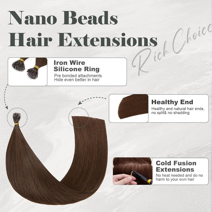 Rich Choices Extensions Echthaar Nano Bondings 35cm #4 Mittelbraun Nano Ring Extensions Echthaar Inv