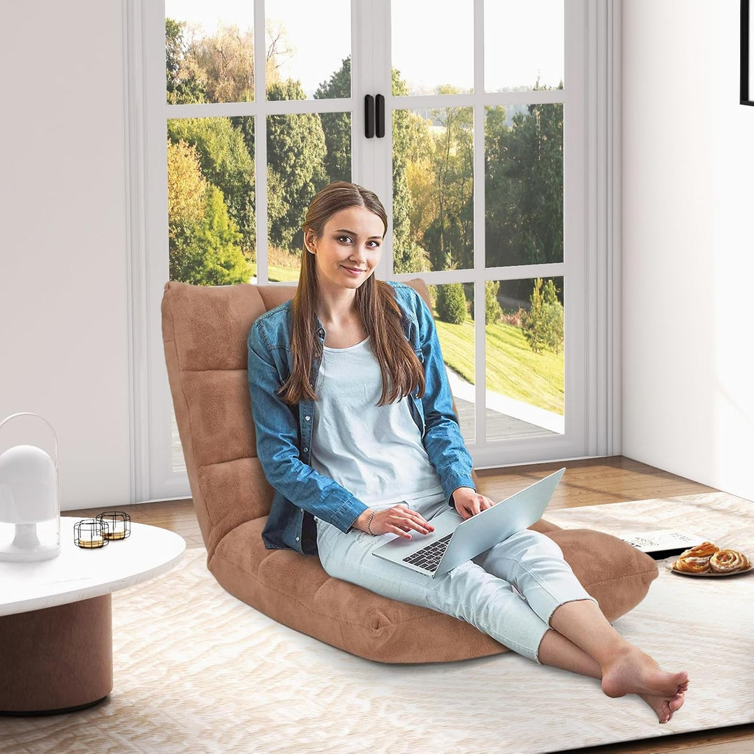 COSTWAY Bodenstuhl mit Verstellbarer Rückenlehne, Bodensessel gepolstert, Bodenkissen faltbar, Medit