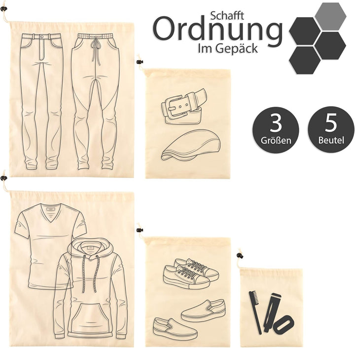 EAZY CASE Koffer Packbeutel Set 5-teilig, Reisebeutel in verschiedenen Grössen, Koffer Organizer auc