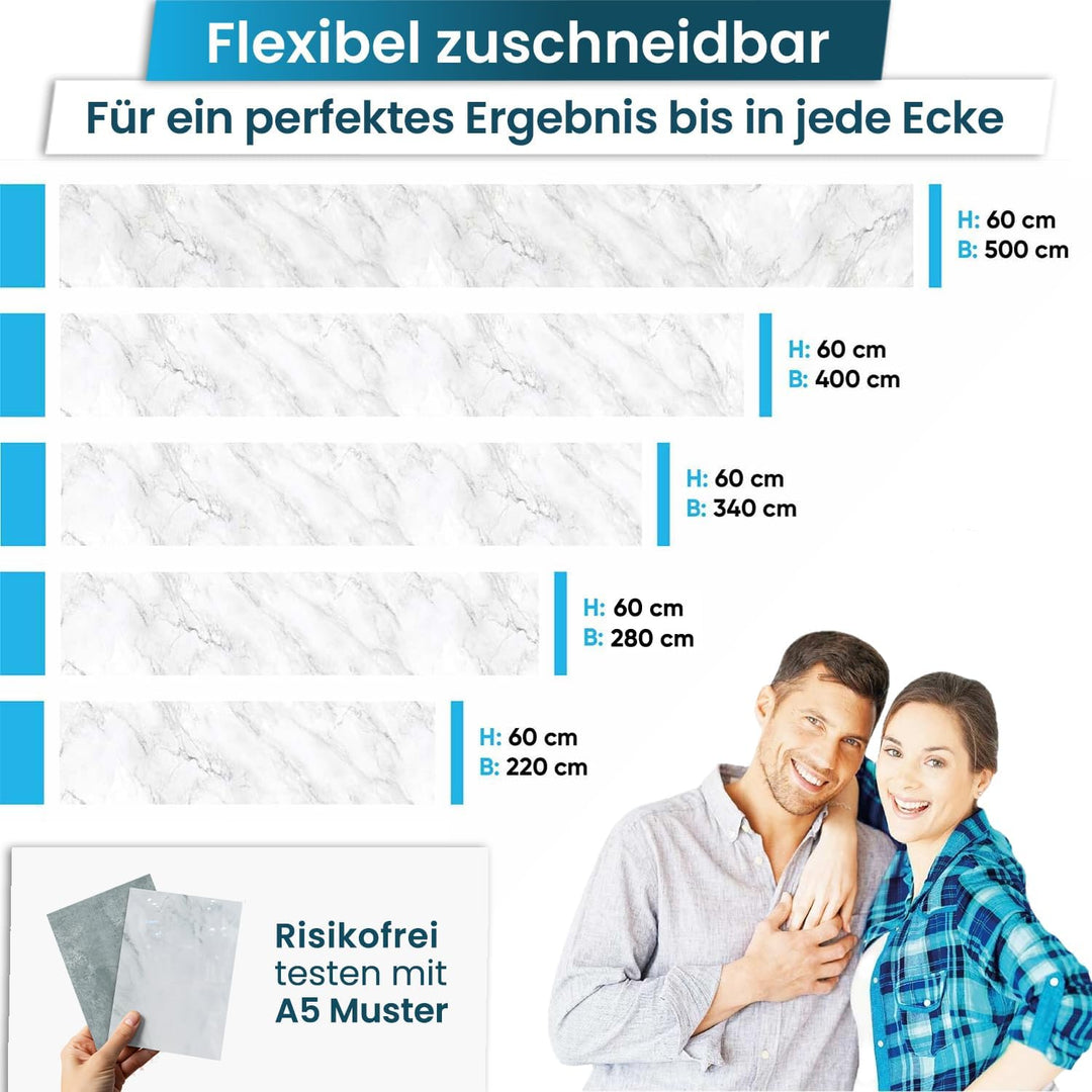 danario Küchenrückwand selbstklebend - Matt - Spritzschutz Küche - versteifte PET Folie - 0,37 mm -