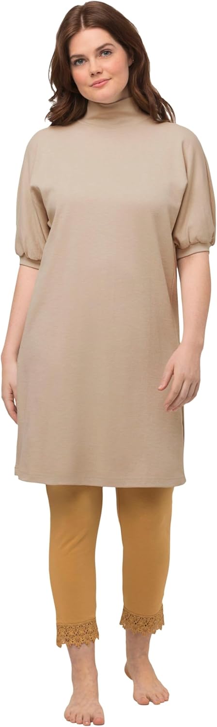 Ulla Popken Damen grosse Grössen Übergrössen Plus Size Longshirt, Eggshape, Rollkragen, Halbarm, Bio