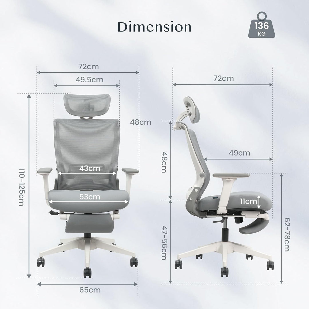 FLEXISPOT Ergonomischer Bürostuhl, Foldex, klappbarer Bürostuhl für Kleine Räume mit Lendenwirbelstü