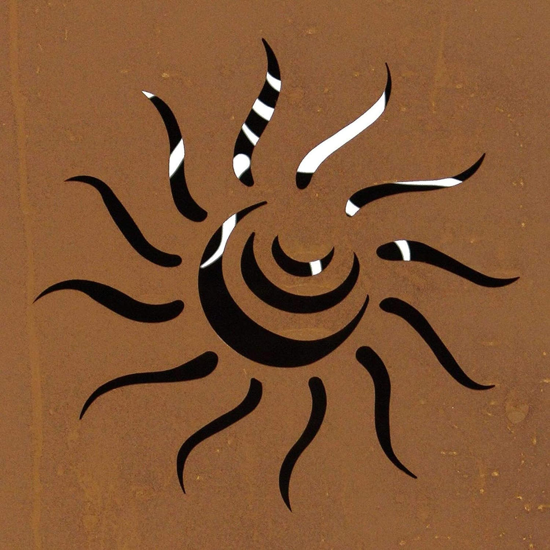 Deko-Säule Sonne + Feuerschale aus Metall in Rost-Optik, Feuerkorb, Feuerstelle, Garten-Deko