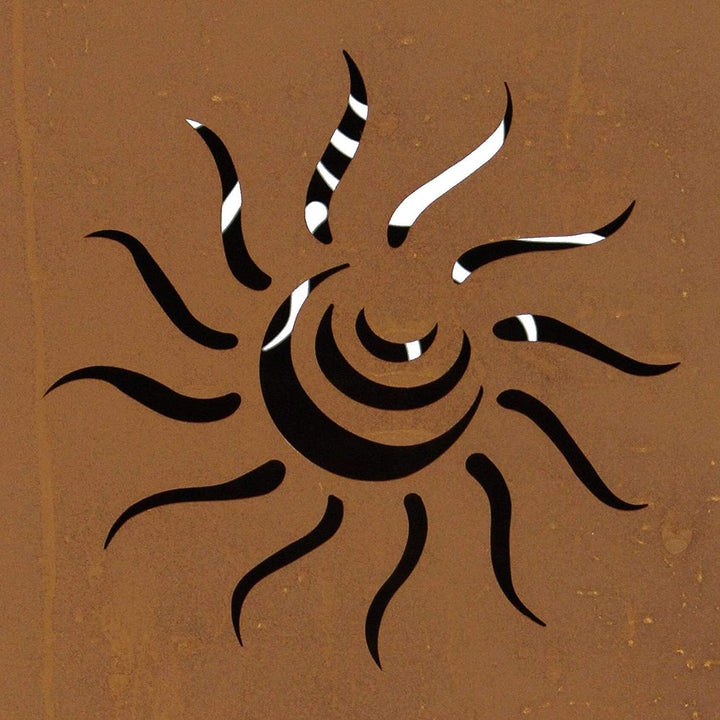 Deko-Säule Sonne + Feuerschale aus Metall in Rost-Optik, Feuerkorb, Feuerstelle, Garten-Deko