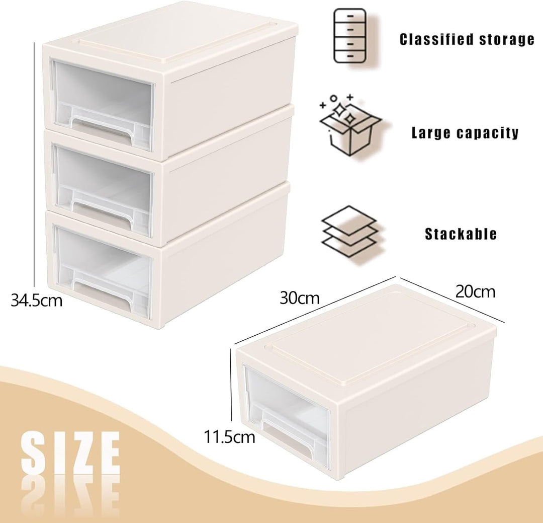 Stapelbare Schubladeneinheit aus Kunststoff, 6,8 l, 3 Packungen, Beige | Kleiner Schubladen-Organize