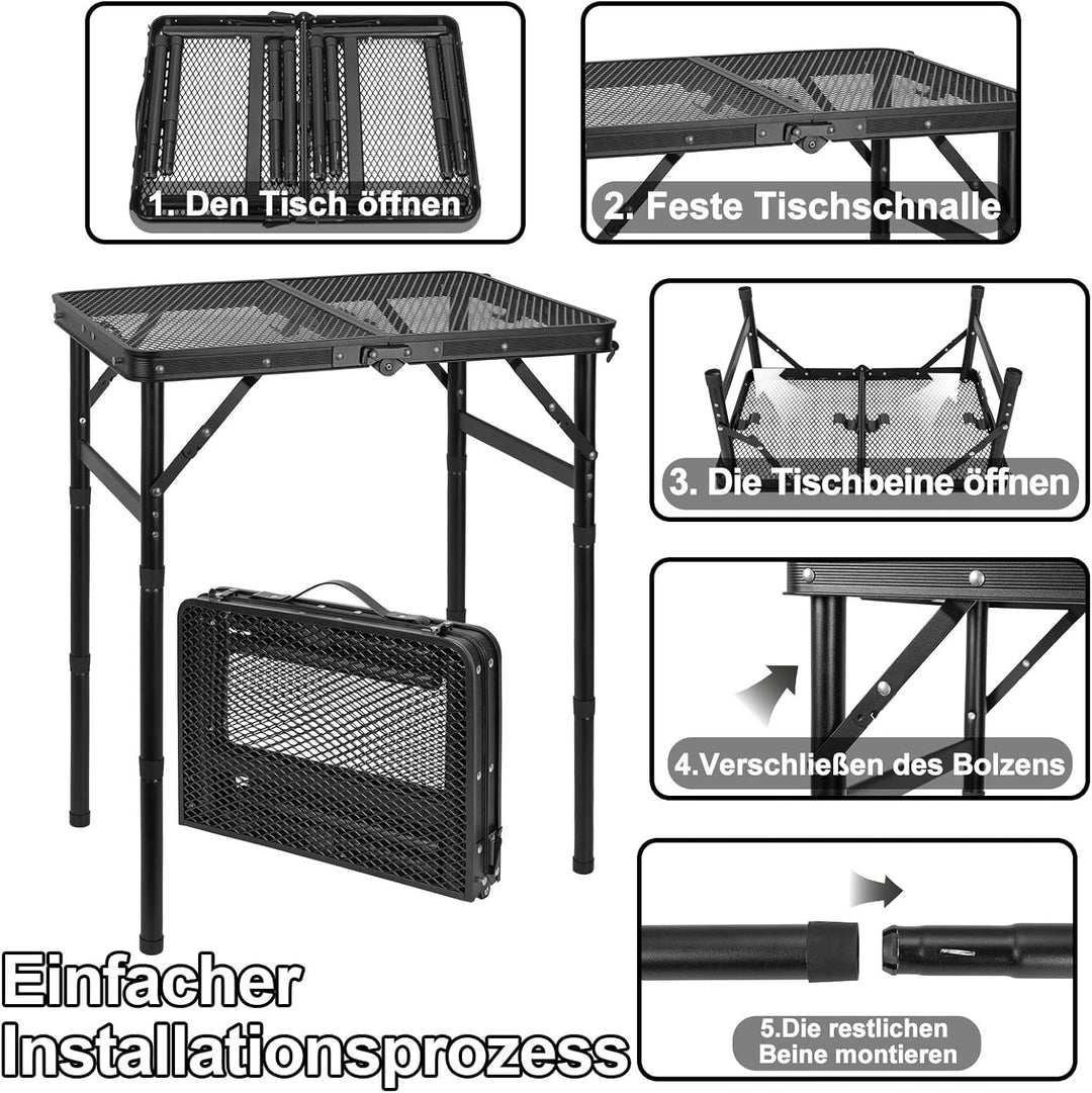 AKOZLIN Folding Grill Table 3 Height Adjustable Portable Metal Aluminum Picnic Table with Mesh Deskt