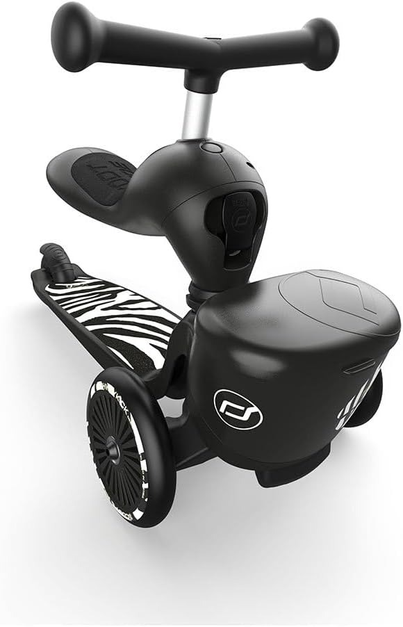Scoot & Ride Unisex – Babys Highwaykick 1 Lifestyle Kickboard mit Sitz und Behälter… ZEBRA, ZEBRA