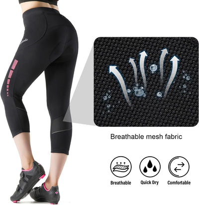Santic Fahrradhose Damen Gepolstert 3/4 Radlerhose Damen mit Sitzpolster Radhose Damen 3/4 mit Polst
