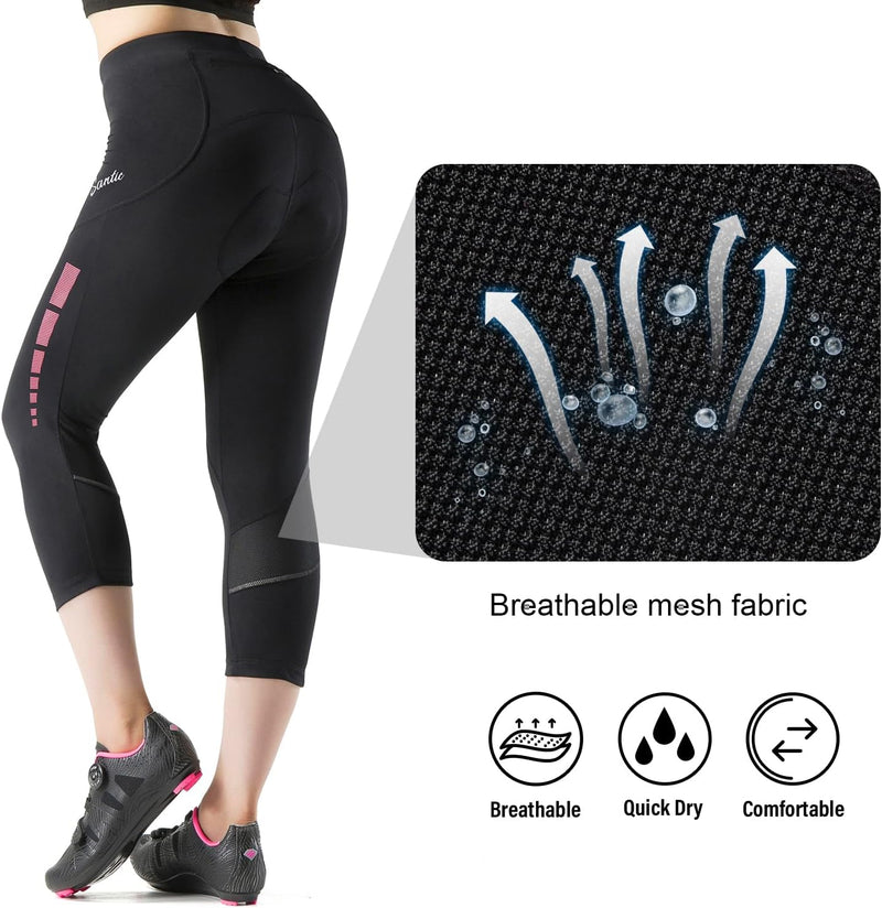 Santic Fahrradhose Damen Gepolstert 3/4 Radlerhose Damen mit Sitzpolster Radhose Damen 3/4 mit Polst