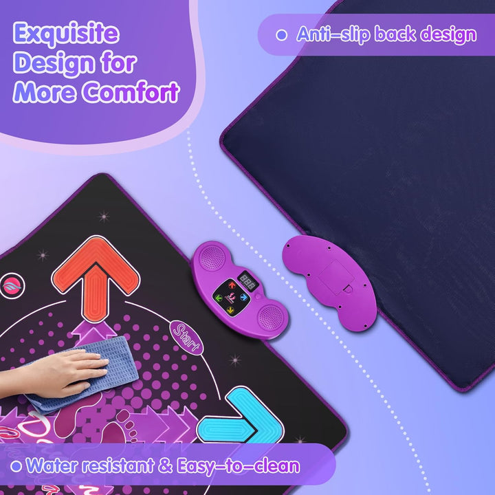 Tanzmatte mit Bluetooth & Beleuchtung, 4 Spielmodi – Interaktive Musikmatte für Kinder mit Rutschfes