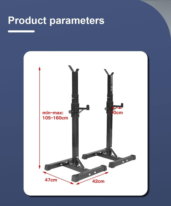 Kniebeugen, Unterstellböcken, verstellbare Stützen, Hantelauflage, max. 150 kg, Reines Schwarz