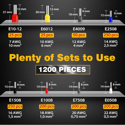 HOMCA Crimpzangen Aderendhülsen Set mit 1200 pcs Isolierte Unisolierte Kabelschuhe 0.25-10mm² Abisol