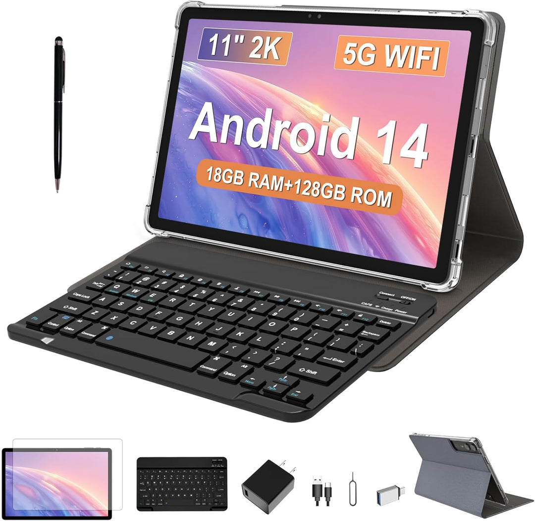 F11 2024 Tablet Android 14, 11 Zoll, 18 GB RAM, 128 GB ROM, 1 TB Erweiterung, 2K, WiFi 5G/2.4G, Kame
