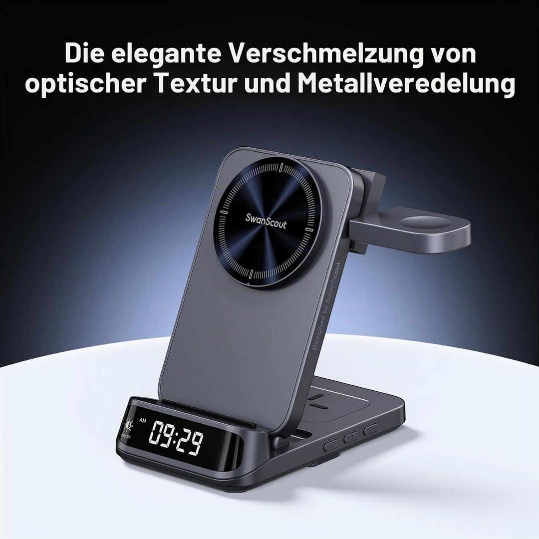 SwanScout 708M Induktive Ladestation, Faltbares 3 IN 1 Magnetisches Ladegerät für Apple Watch und iP