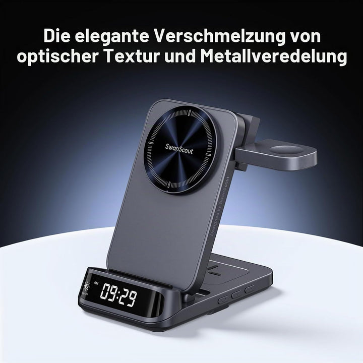 SwanScout 708M Induktive Ladestation, Faltbares 3 IN 1 Magnetisches Ladegerät für Apple Watch und iP