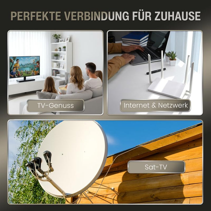 audio pirates RG6 Koaxialkabel – SAT-Kabel mit 90° angewinkeltem F-Stecker – Doppelt geschirmtes Koa