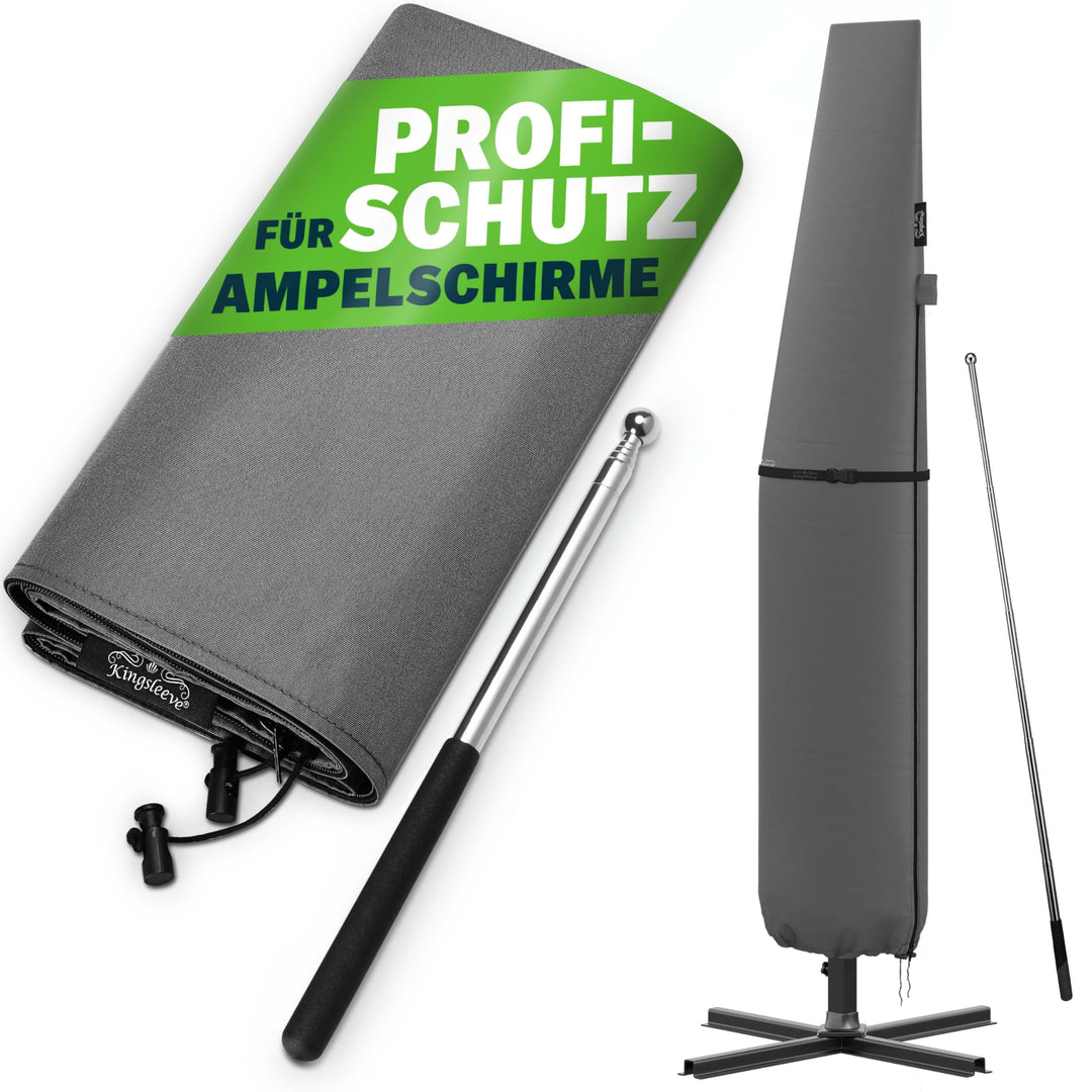 KINGSLEEVE® Sonnenschirm Schutzhülle mit Stab bis Ø 350 cm Winterfest Gross Ampelschirm Gartenschirm