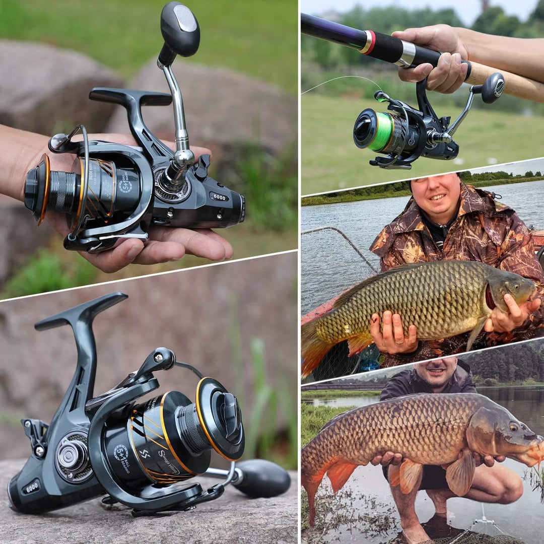 Sougayilang Karpfen Angelrolle 5 + 1 Abgeschirmt Edelstahl BB-Carbon Fiber Drag Freilaufrolle Karpfe