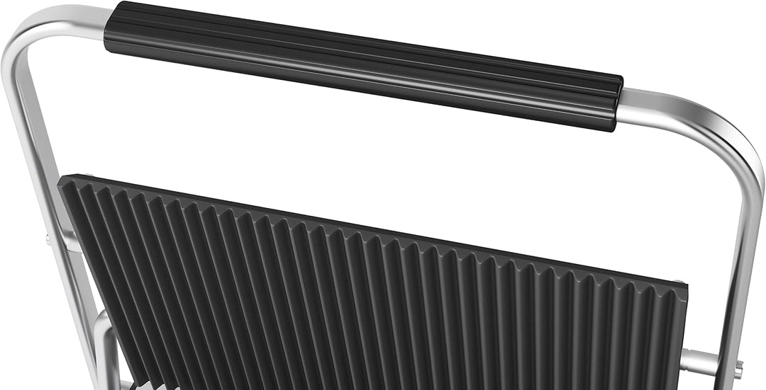 METRO Professional Kontaktgrill SINGLE GPG1201, 3000 W, Rostfreier Stahl, geriffelte Grillfläche, Fe