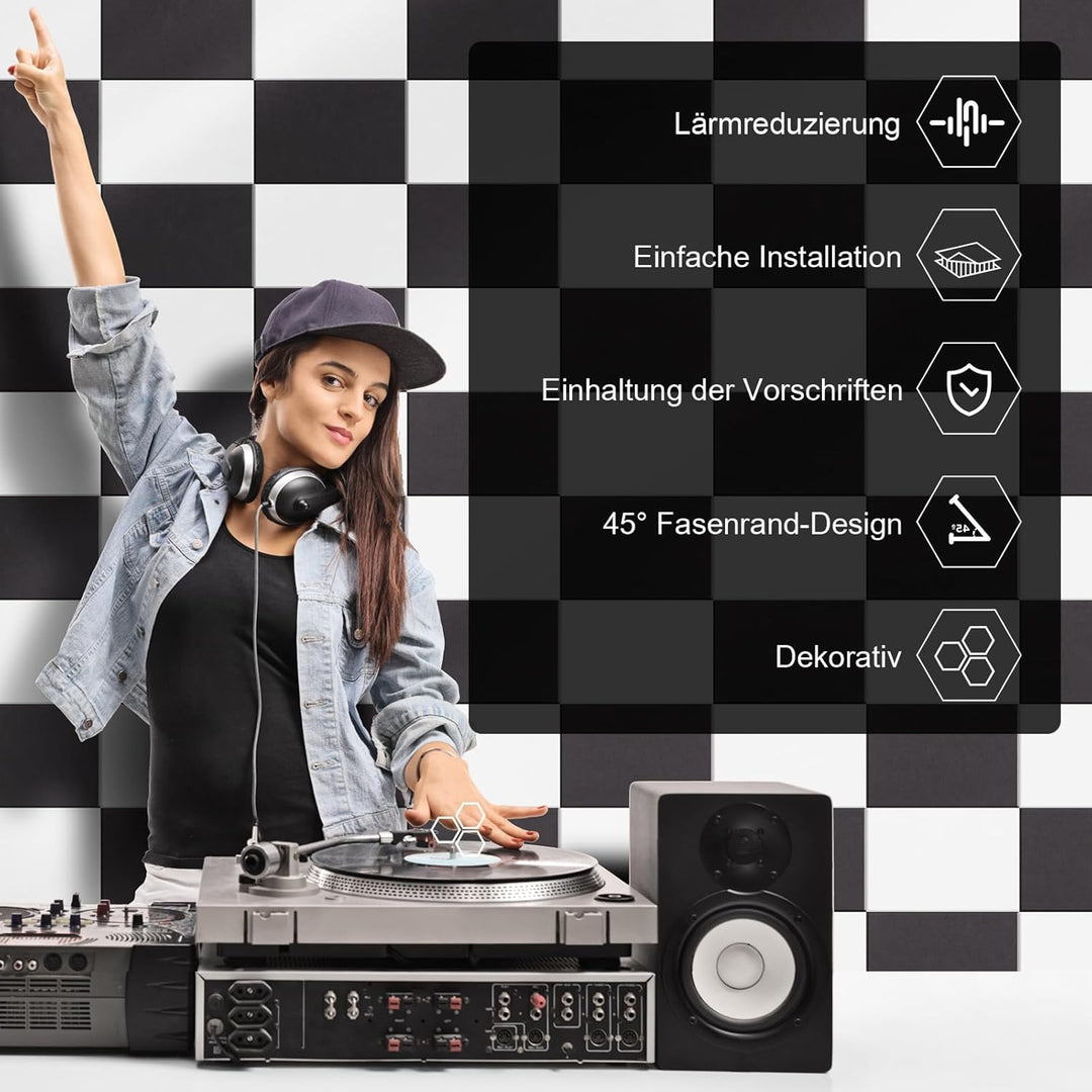 12 Stück Akustikplatten selbstklebend, Abdeckung 1.44㎡, 30*40*0.9cm, Schallschutz & Schalldämmung fü