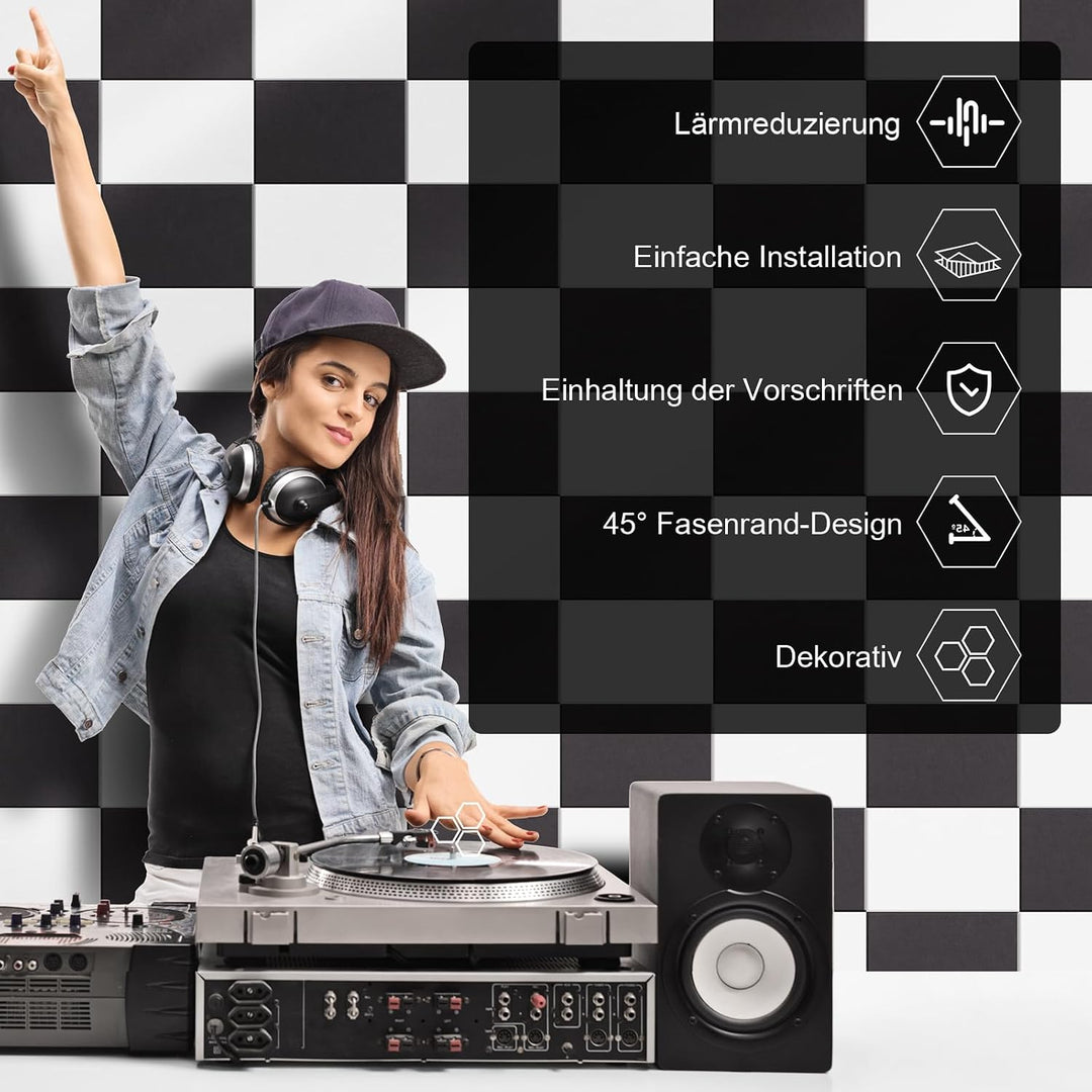 12 Stück Akustikplatten selbstklebend, Abdeckung 1.44㎡, 30*40*0.9cm, Schallschutz &amp; Schalldämmung fü