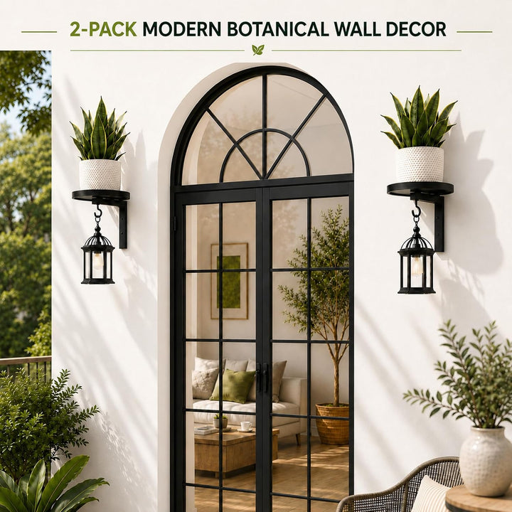 2 Stück Pflanzenständer Wand, Pflanzenhalter Metall mit rundem Tablett und Haken, Blumenständer Wand