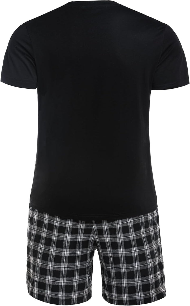 Winovia Schlafanzug Herren Kurz Pyjama 100% Baumwolle Kurzarm Nachtwäsche Nightwear Set mit Rundhals