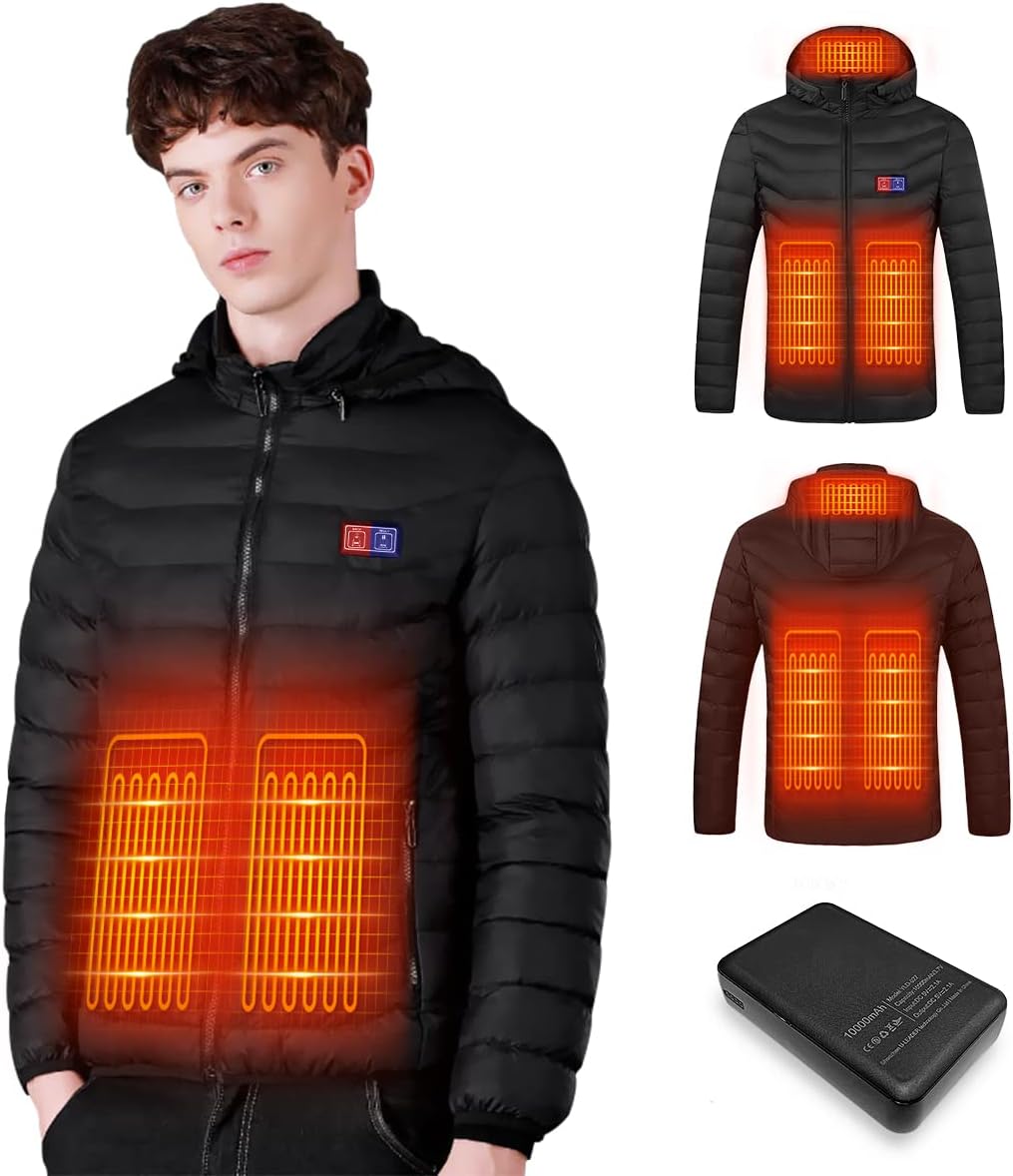 Beheizbare Jacke - Heizjacke mit Akku 10000mAh - Warme Heizjacke für Herren Damen 5 Heizzonen, 3 Tem