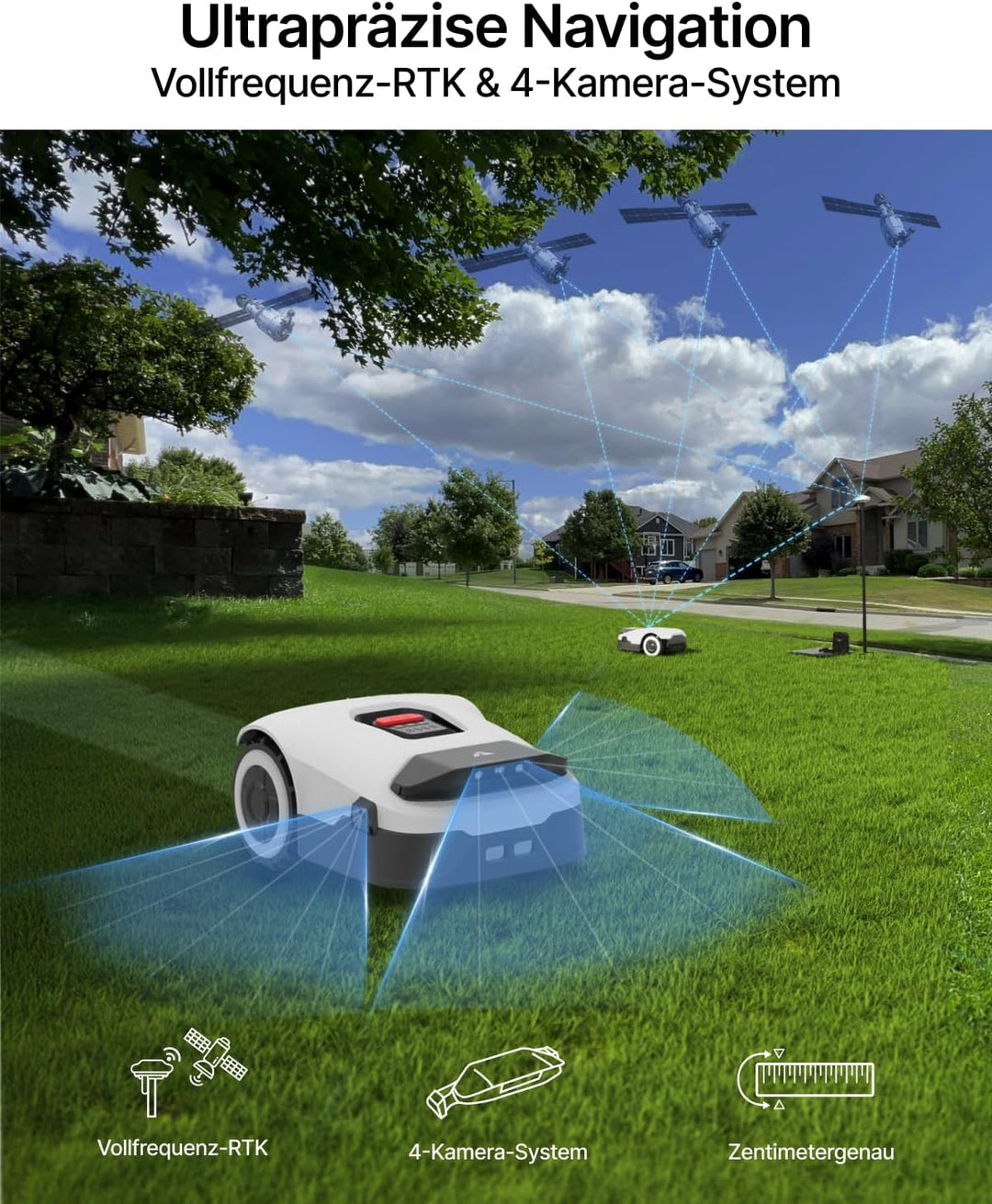 ANTHBOT Genie 3000 Mähroboter Set mit Garage, ohne Begrenzungskabel, Empf. 3050 m², Max. 3550 m², Ra