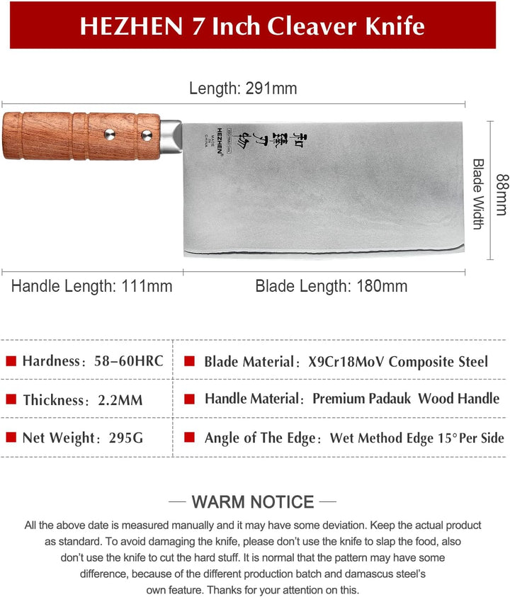 HEZHEN YM3L-Serie, Chinesisches Küchenmesser,180mm-Gemüse Fleischbeil Hackmesser,Scharfes Metzger Ko