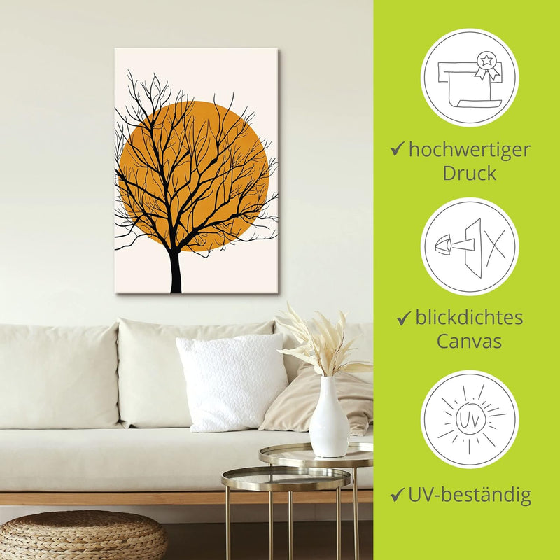 ARTland Leinwandbilder Wandbild Bild auf Leinwand 40x60 cm Wanddeko Minimalismus Sonne Baum Silhouet