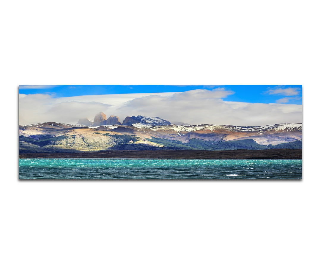 Paul Sinus Art Panoramabild auf Leinwand und Keilrahmen 150x50cm Patagonien Nationalpark Berge Meer