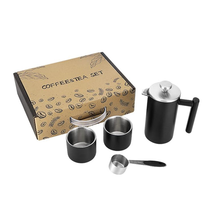 FeRey Tools French Press Kaffeebereiter Set – 350ml French Press mit 150ml Edelstahlbecher – Doppelw