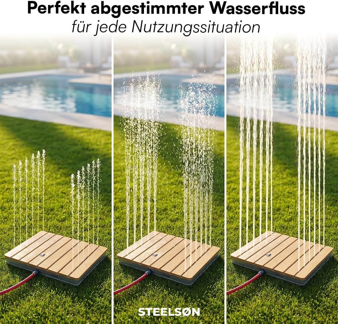 STEELSØN Samaya Bodendusche rechteckig – Aussendusche Natur – Fontänenhöhe bis zu 4m mit Fussrad ein