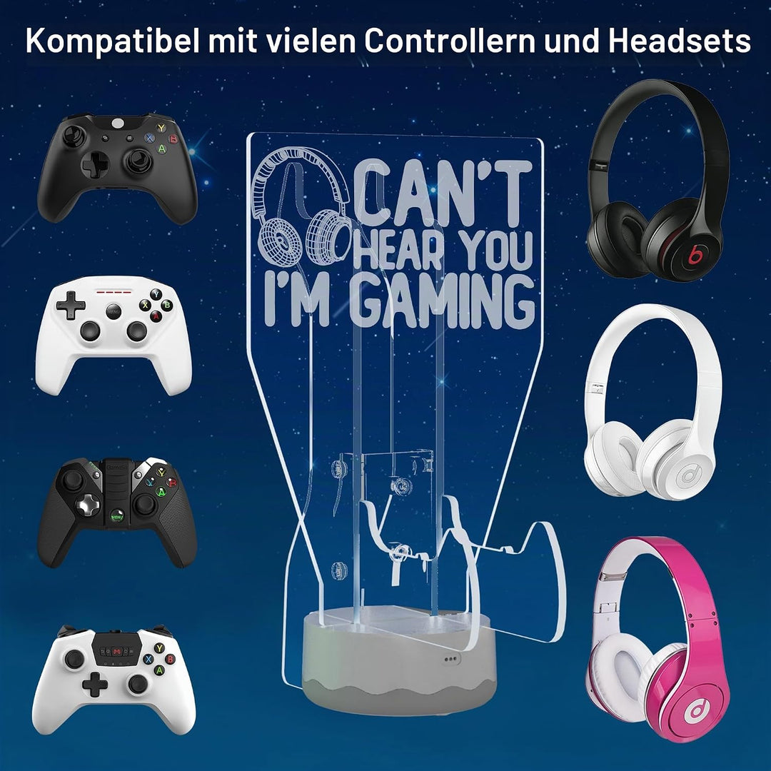 Light Up Headset und Controller Ständer, 16 Farben 3D LED Lichter Gamepad Kopfhörerhalter mit Fernbe