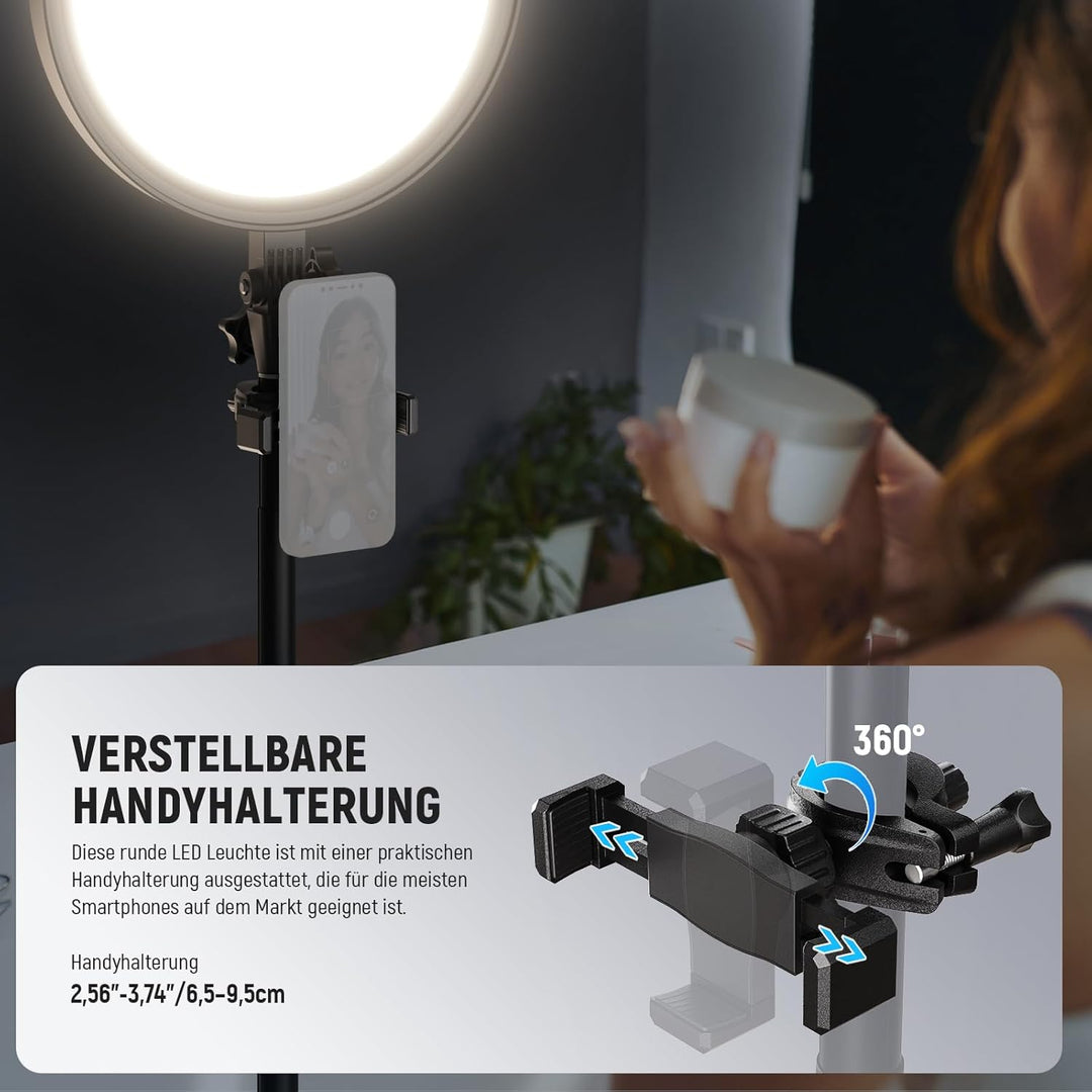 NEEWER Basics 12" 24W Grosses Ringlicht mit 173cm Stativ, Handyhalter & Fernbedienung kompatibel mit