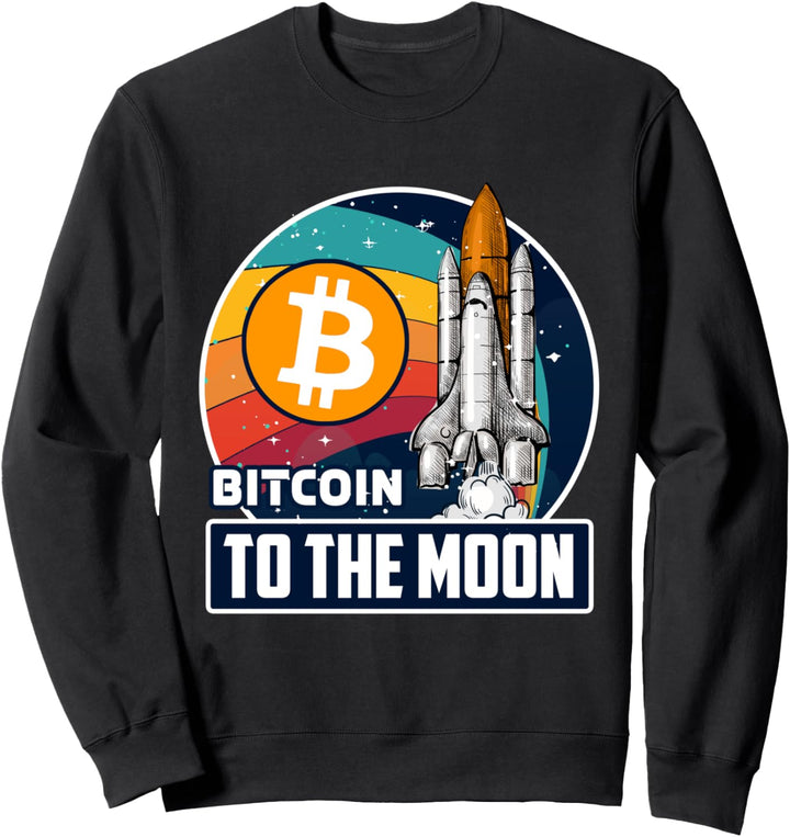 Bitcoin zum Mond, digitale Krypto, BTC, Retro-Raumschiff Sweatshirt